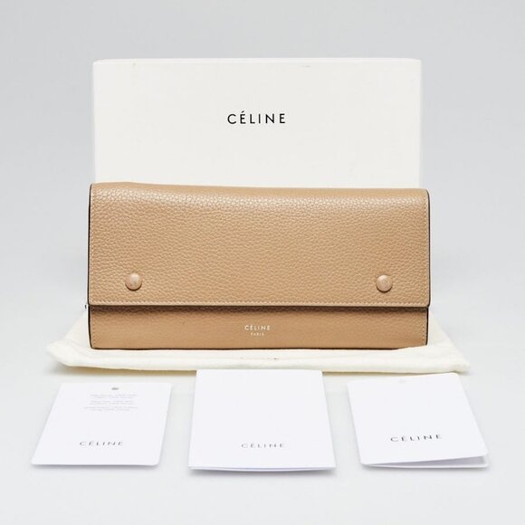 Celine Beige Drummed Leather Large Flap Multifunction Wallet - Picture 1 of 11